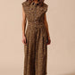 SO ME Wide Leg Leopard Twill Overalls Jumpsuit with Tuck