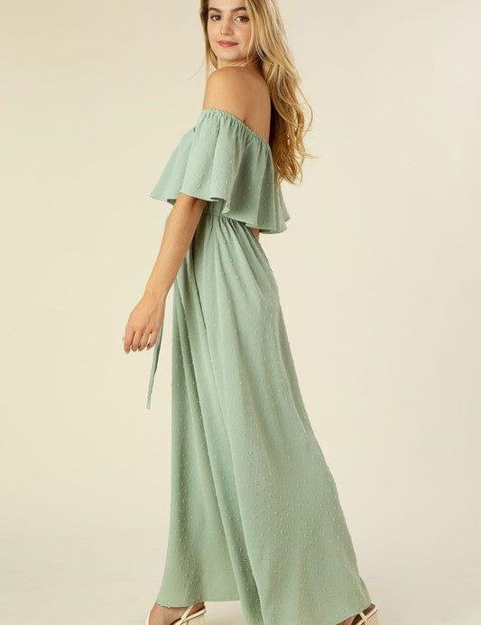 Swiss Dot Off-Shoulder Maxi Dress Maxi Dresses