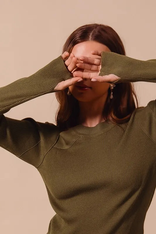 SO ME Rib Knit Top with Shoulder Cut Out Tops
