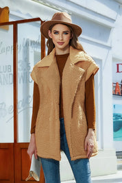 Caramel Fuzzy Collared Neck Button Up Vest Coat | Vest Jackets Daverri Fashions