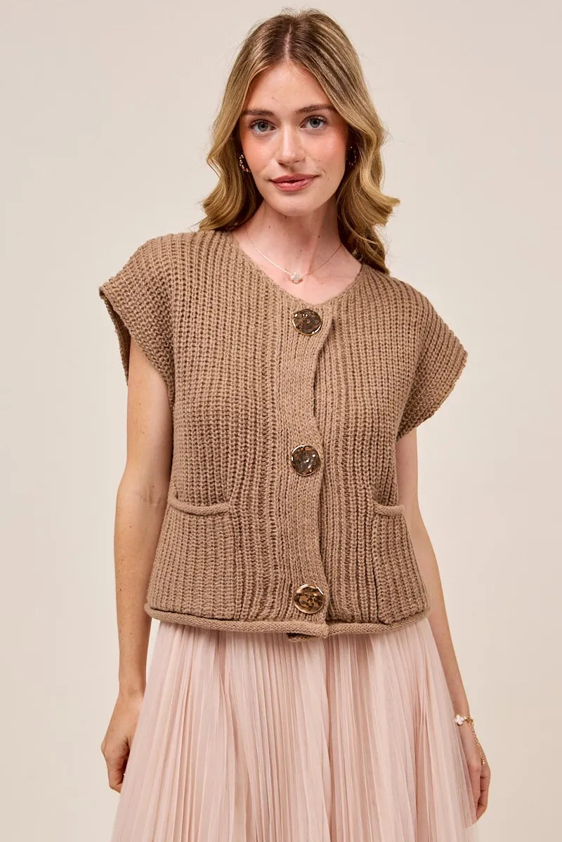 SO ME Big Metal Button Front Sweater Vest Sweater Vests