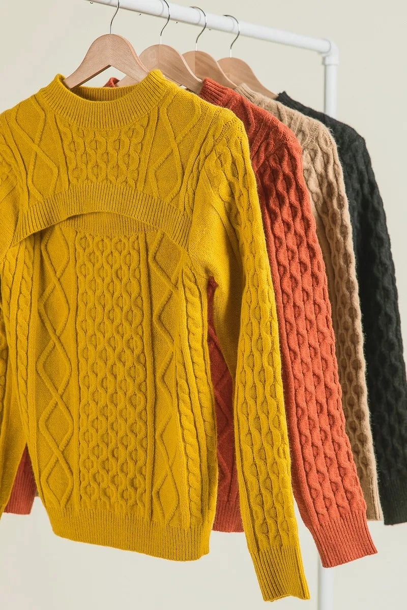 BiBi Cable-Knit Sweater with Cut Out Chest Detail | Daverri Fashions