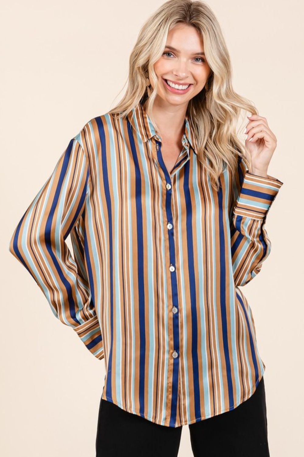 Mittoshop Striped Button Down Satin Shirt