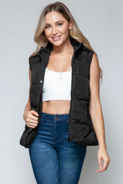 Snobbish Snap and Zip Closure Hooded Vest | Vest Jackets Daverri Fashions