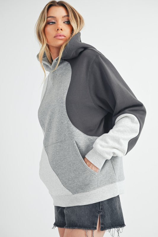 Aemi + Co Color Block Hoodie with Kangaroo Pocket Hoodies