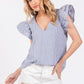 Ces Femme Striped V-Neck Ruffled Cap Sleeve Blouse - DAVERRI FASHIONS