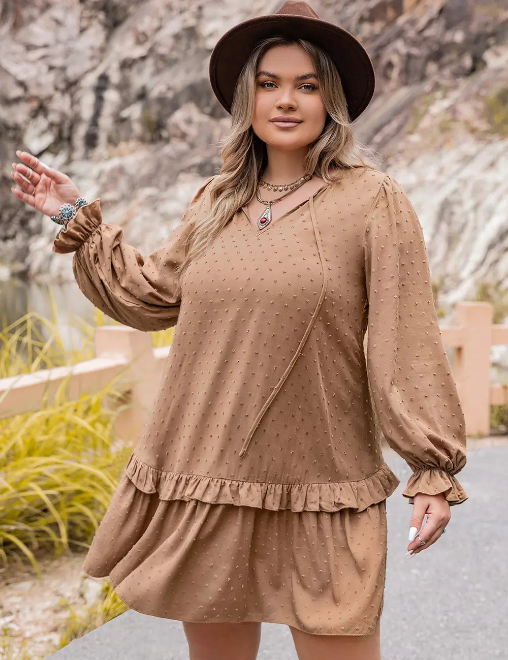 Plus Size Dot Flounce Sleeve Mini Dress | Mini Dresses Daverri Fashions