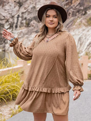 Plus Size Dot Flounce Sleeve Mini Dress | Mini Dresses Daverri Fashions