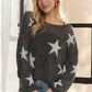 Adora full size lightweight loose knit sweater in dark gray with white stars