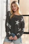 Adora full size lightweight loose knit sweater in dark gray with white stars