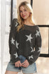 Adora full size lightweight loose knit sweater in dark gray with white stars