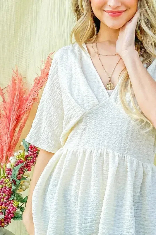 And The Why Textured and Soft V Neck Casual Top - DAVERRI FASHIONS