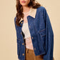 SO ME zip up denim jacket with beige shearling collar and gold buttons