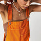 Bright orange corduroy Daverri square neck shortalls with pockets