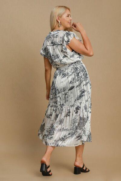 Umgee Full Size Two Tone Landscape Print Midi Dress Plus Size Mid Dresses