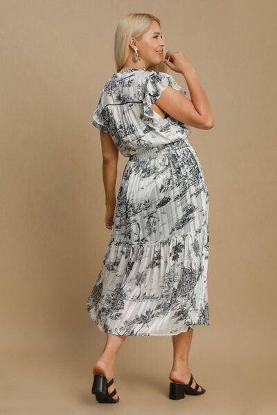 Umgee Full Size Two Tone Landscape Print Midi Dress Plus Size Midi Dresses