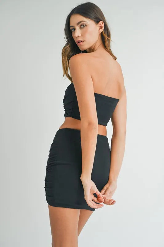 MABLE Ruched Tube Crop Top and Skirt Set Outfit Sets