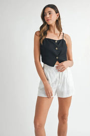 MABLE Linen Mix Button Down Tank Top | Daverri Fashions