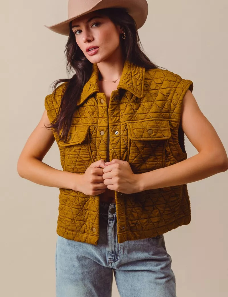 SO ME Triangle Quilting Stitch Button Up Knit Vest | Vests Daverri Fashions