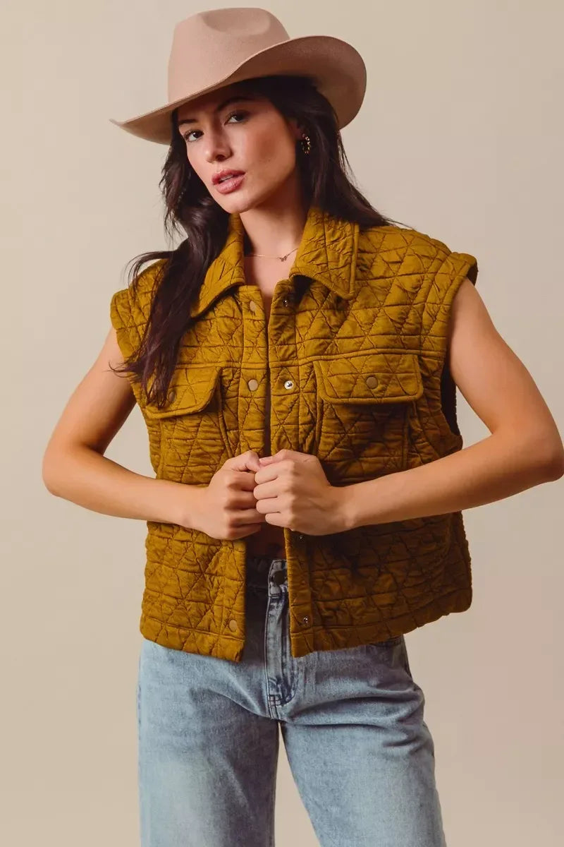 SO ME Triangle Quilting Stitch Button Up Knit Vest - DAVERRI FASHIONS