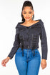 American Bazi Off Shoulder Lace Up Denim Jacket - DAVERRI FASHIONS