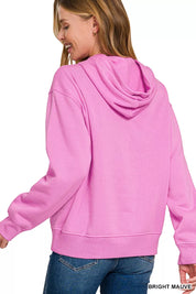 Zenana Fleece Kangaroo Pocket Hoodie in bright mauve