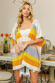 BiBi Openwork Striped Open Front Knit Cardigan | Cardigans Daverri Fashions