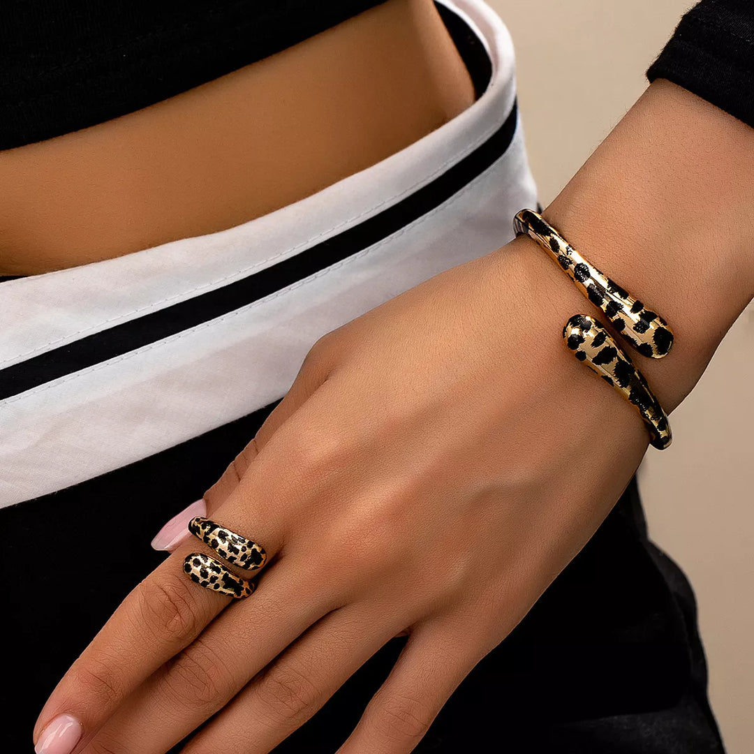 18K Gold-Plated Leopard Bypass Ring and Bracelet Jewelry Set | Jewelry Sets Daverri Fashions