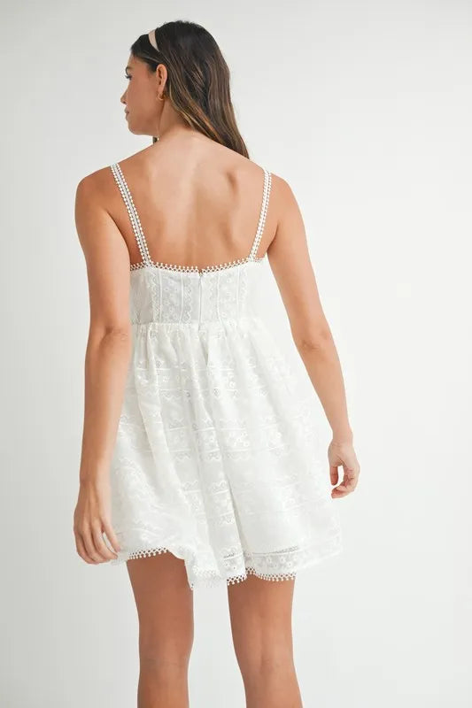 MABLE Eyelet Lace Babydoll Mini Cami Dress | Mini Dresses Daverri Fashions