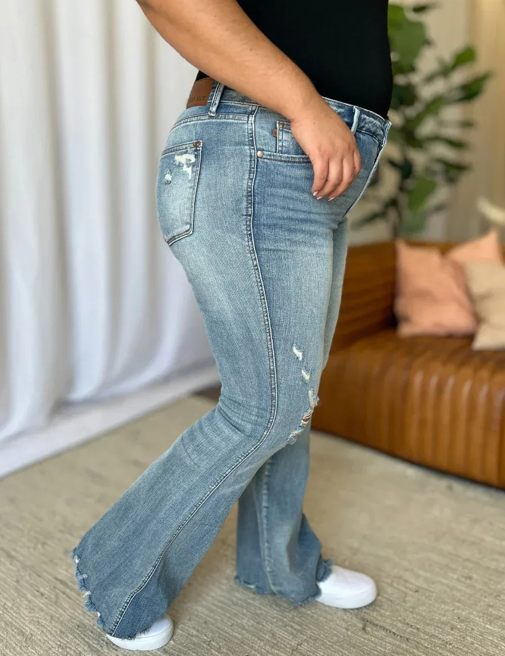 Judy Blue Full Size Medium Rise Tummy Control Destroy Flare - DAVERRI FASHIONS