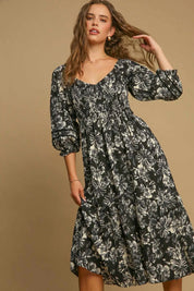 Umgee Ruffle Hem Flower Printed V-Neck Dress | Daverri Fashions