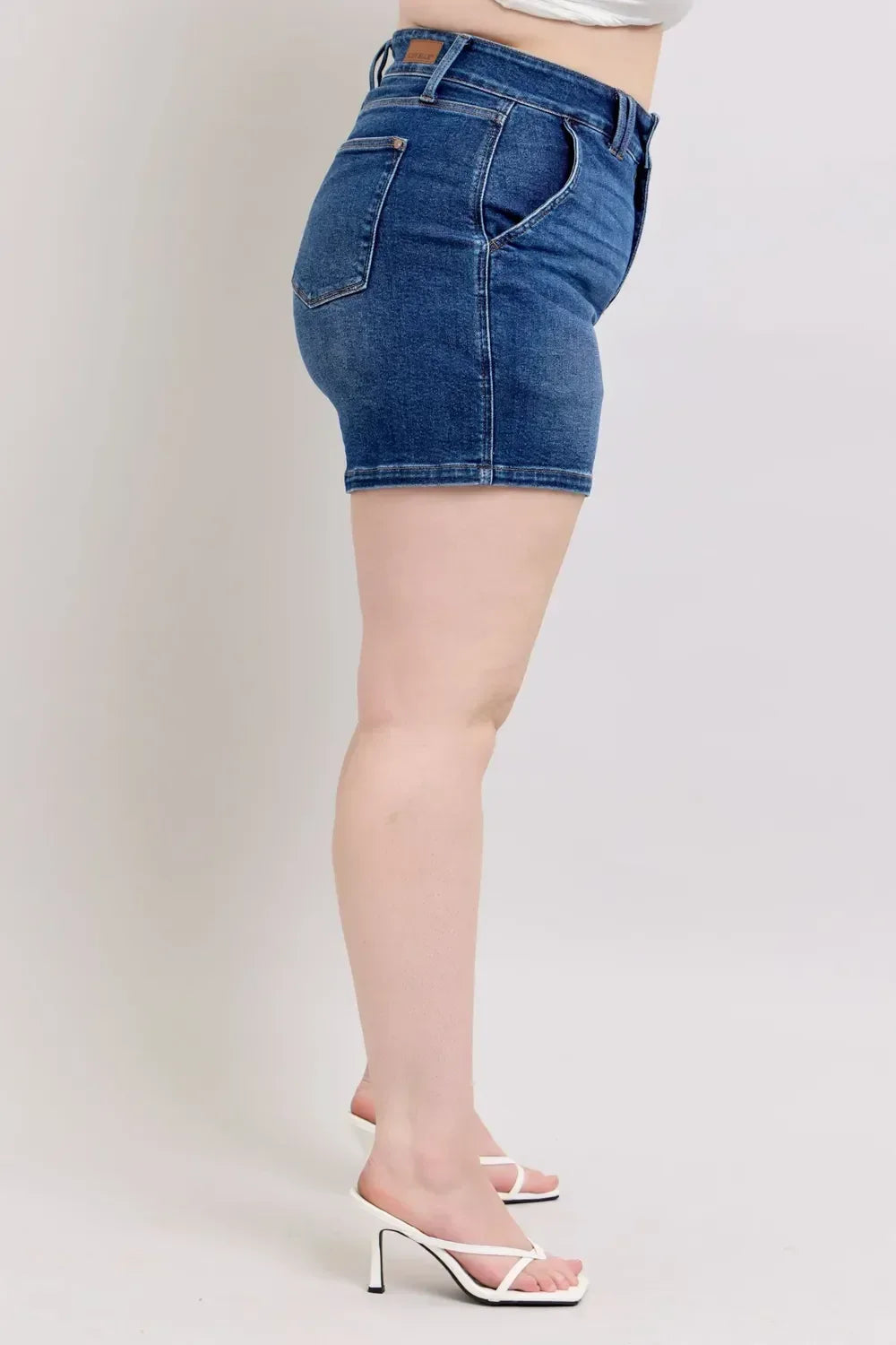 Judy Blue Double Button Waistband Denim Shorts Plus Size - DAVERRI FASHIONS