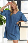 ADORA V-Neck Half Sleeve Mini Denim Dress - DAVERRI FASHIONS