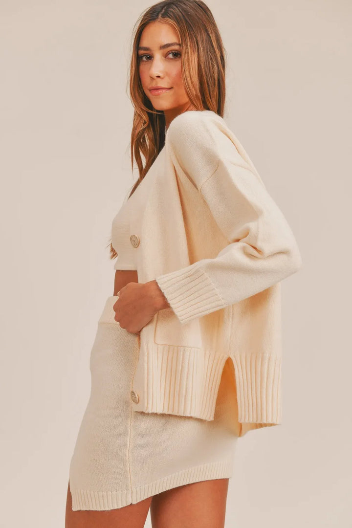 MABLE 3 Pieces Sweater Set with Crop Cami, Mini Skirt, Cardigan Skirt Sets