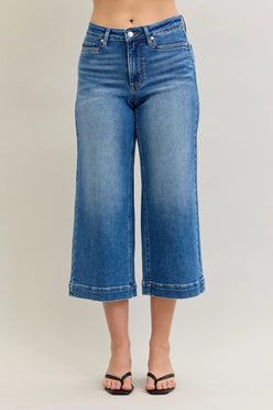 Judy Blue Mid Rise Crop Wide Leg Jeans - DAVERRI FASHIONS