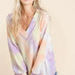 BiBi Tie Dye French Terry V-Neck Top with Puff Sleeves - DAVERRI FASHIONS
