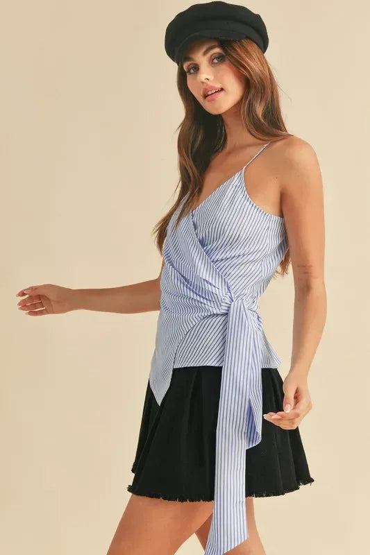 Aemi + Co Side Knotted Surplice Striped Cami - DAVERRI FASHIONS