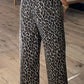 Leopard Straight Loose Leg Raw Hem Jeans - DAVERRI FASHIONS