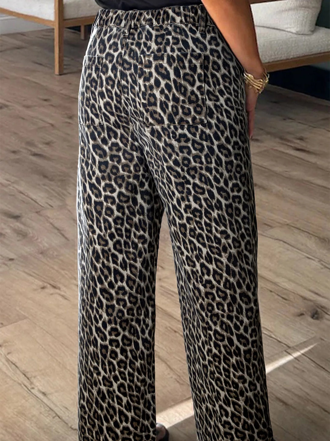 Leopard Straight Loose Leg Raw Hem Jeans | Jeans Daverri Fashions