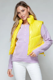 Snobbish Zip Up Turtleneck Shiny Quilted Vest | Vest jackets Daverri Fashions