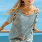 BiBi Laser Cut Mineral Washed Loose Fit Thermal Top - DAVERRI FASHIONS