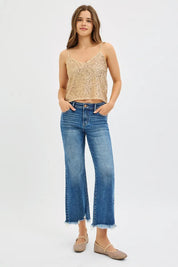 RISEN Full Size Mid Rise Crop Straight Jeans Plus Size | Jeans Daverri Fashions