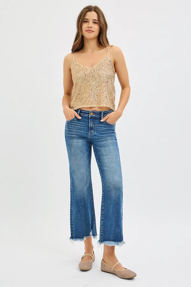 RISEN Full Size Mid Rise Crop Straight Jeans Plus Size Jeans