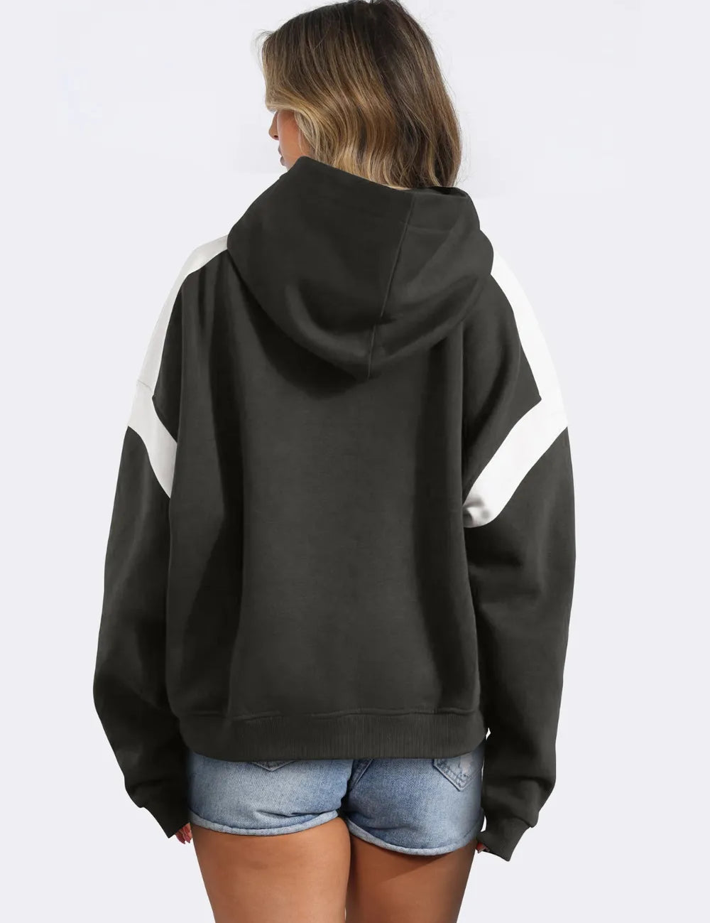 Dark Gray Contrast Dropped Shoulder Long Sleeve Hoodie | Sweatshirts Daverri Fashions