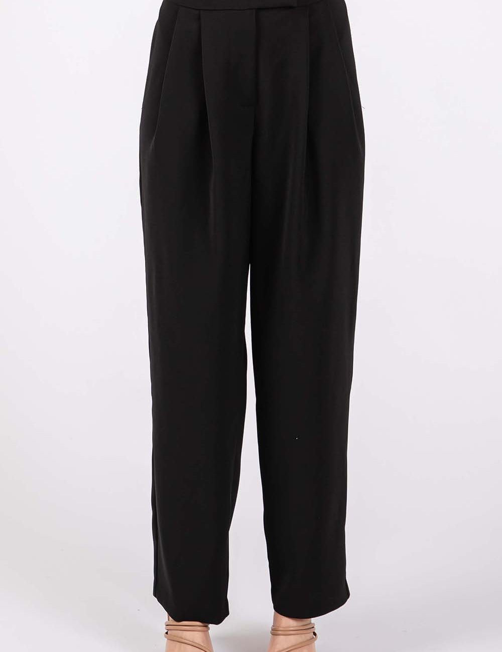 GeeGee High-Waisted Pleated Pants Black Bottoms