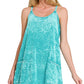 Light teal velvet tank mini dress with front pockets and romper liner