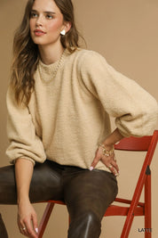 Umgee Textured Long Sleeve Sweater with Ribbed Trim | Sweaters Daverri Fashions