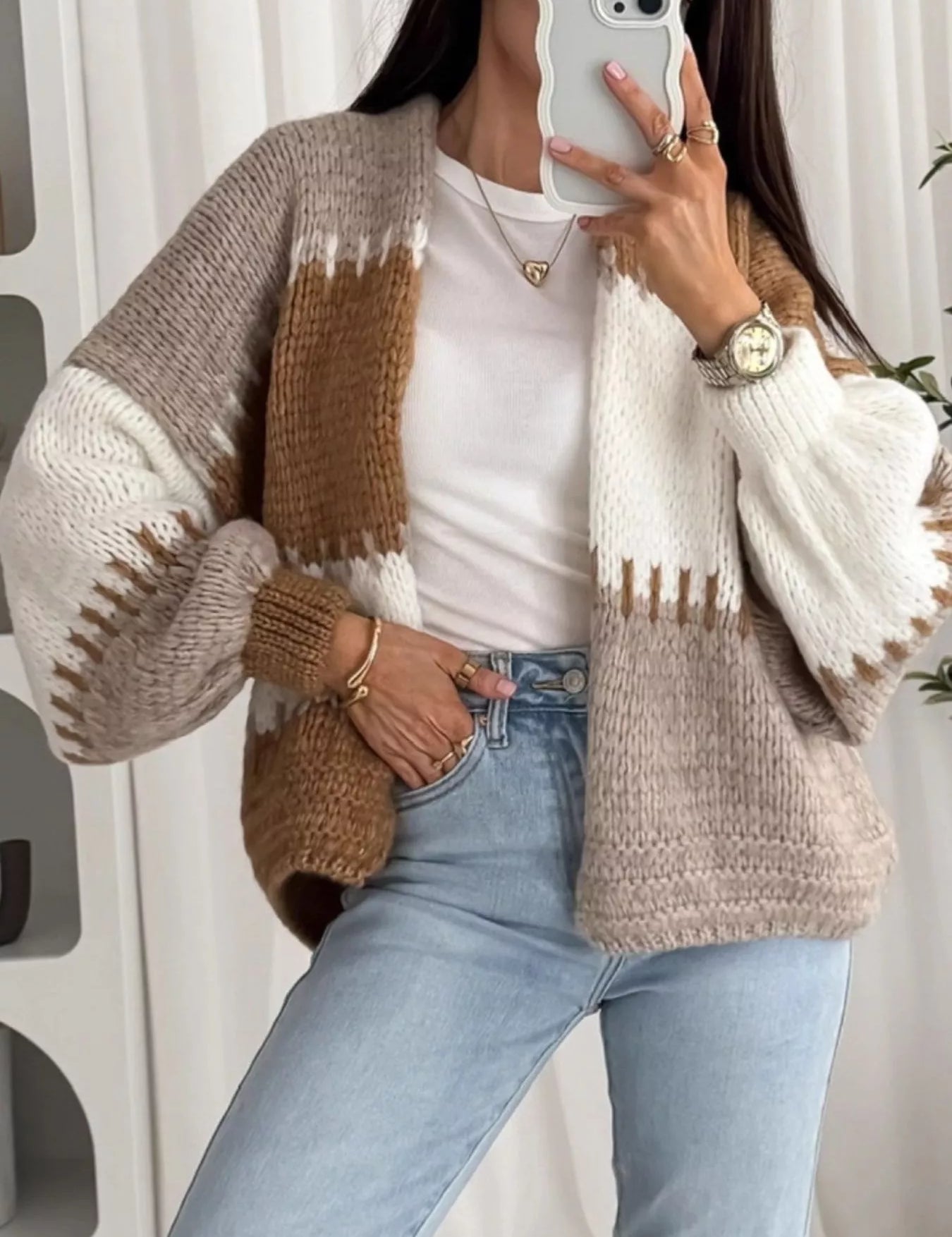 Color Block Open Front Cardigan | Cardigans Daverri Fashions