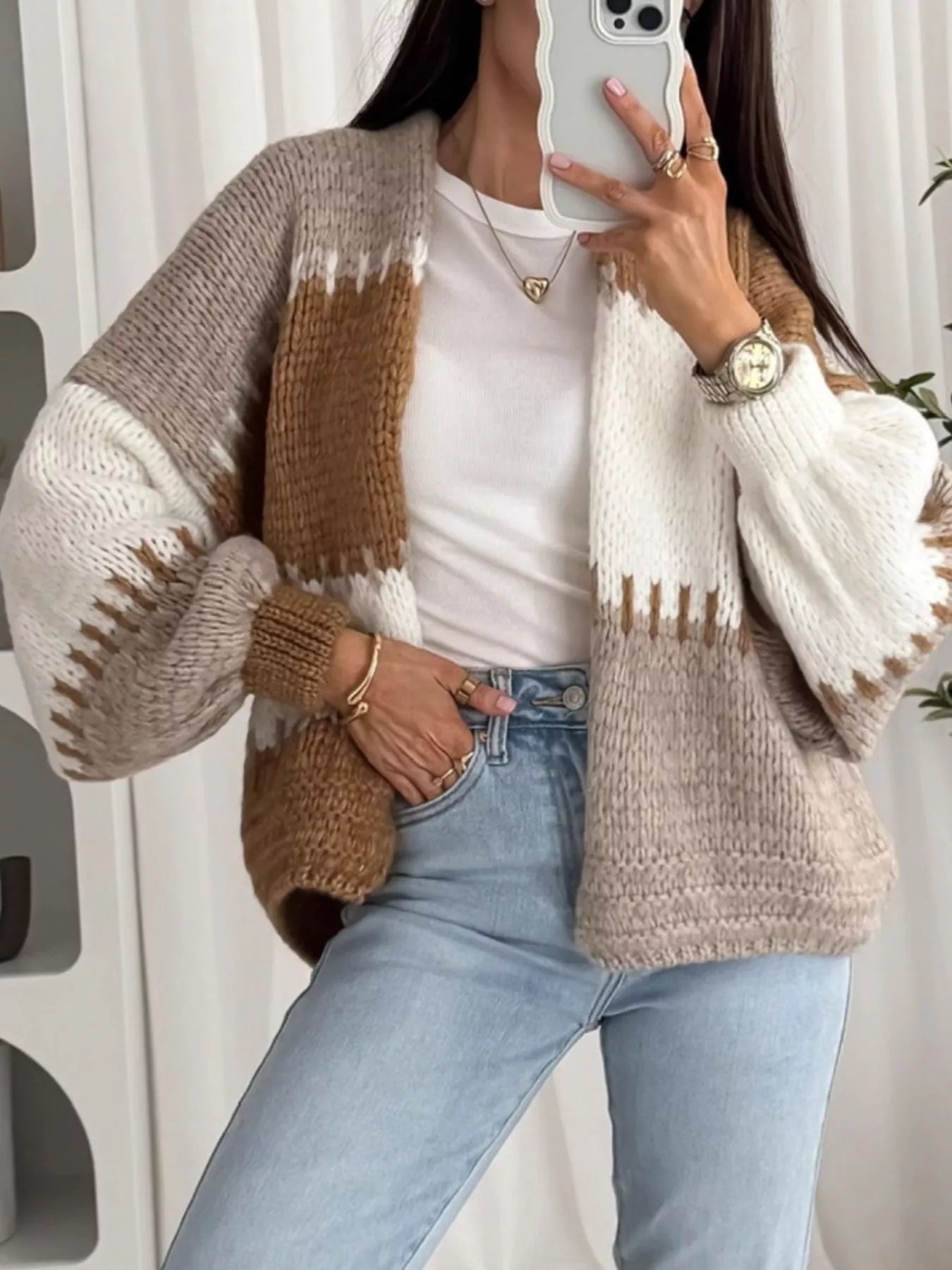 Color Block Open Front Cardigan | Cardigans Daverri Fashions