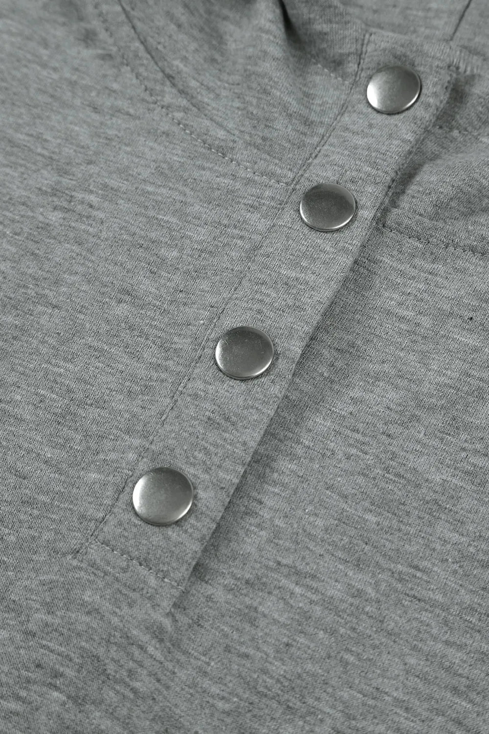 Heather gray henley shirt with silver buttons in hoodie